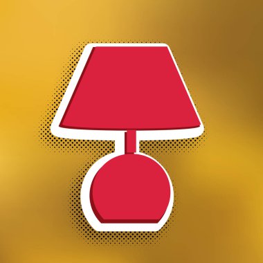 Lamba işareti illüstrasyon. Vektör. Altın arka plan üzerinde siyah popart gölge koyu gölge, beyaz etiket ile kırmızı simge.