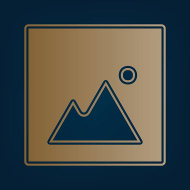 Görüntü illüstrasyon işareti. Vektör. Simge ve koyu mavi arka plan, kenarlık.