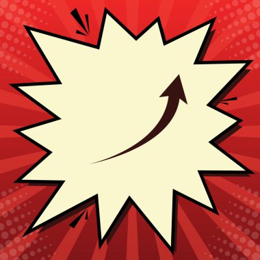 Ok işareti büyüyen. Vektör. Limon şifon çekim kabarcığın ışınları ile kırmızı popart arka plan, koyu kırmızı simge.