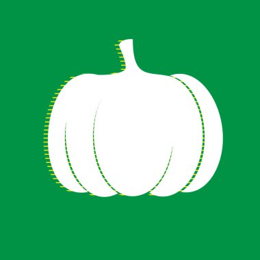Kabak işareti. Vektör. Yeşil arka plan, sarı çizgili gölge beyaz düz simgesi.
