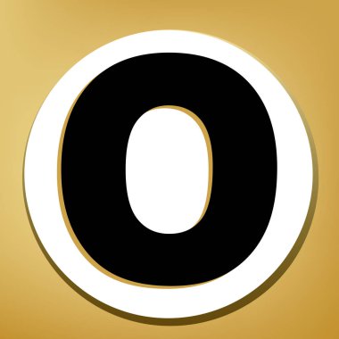 O harfi işareti şablon öğesi tasarım. Vektör. Beyaz daire şeklinde yüzük, altın arka plan ile hafif kahverengi gölgeli siyah simgesi.