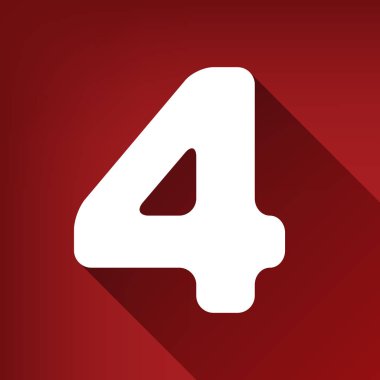 4 numaralı işaret tasarım şablonu öğesi. Vektör. Yakut kırmızı arka plan, sınırsız gölge beyaz simgesi.