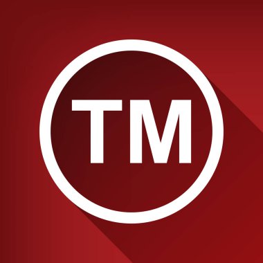 İşareti işaret ticaret. Vektör. Yakut kırmızı arka plan, sınırsız gölge beyaz simgesi.