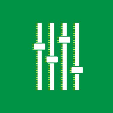 Ayarlama müzik çizgi işareti. Vektör. Yeşil arka plan, sarı çizgili gölge beyaz düz simgesi.