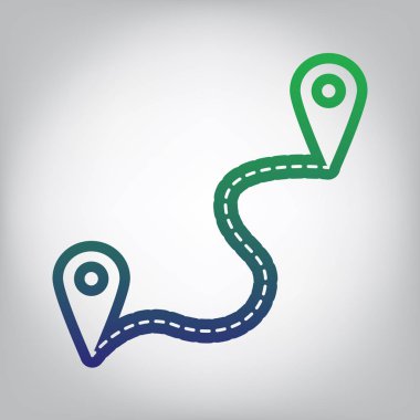 Gps konumu PIN navigasyon haritası, imzala. Vektör. Yeşil ışık Center'da grimsi arka plan mavi degrade kontur simgesine.