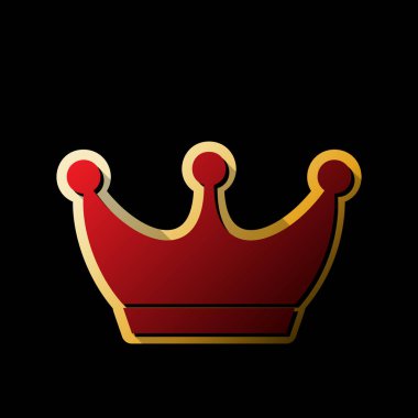 Kral taç işareti. Vektör. Küçük siyah ve sınırsız gölgeler, siyah zemin üzerine altın etiket ile kırmızı simge.