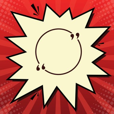 Metin tırnak işareti. Vektör. Limon şifon çekim kabarcığın ışınları ile kırmızı popart arka plan, koyu kırmızı simge.