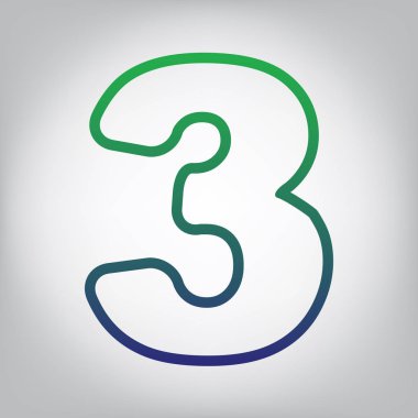 3 numara işareti tasarım şablonu öğesi. Vektör. Yeşil ışık Center'da grimsi arka plan mavi degrade kontur simgesine.