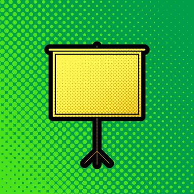 Boş projeksiyon perdesi. Vektör. Pop sanat turuncu yeşilimsi arka plan, siyah kontur ile sarı noktalar-gradient simgesine.