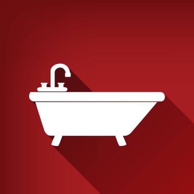 Küvet işareti illüstrasyon. Vektör. Yakut kırmızı arka plan, sınırsız gölge beyaz simgesi.