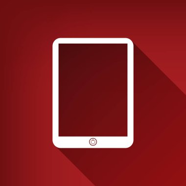Bilgisayar tablet işareti. Vektör. Yakut kırmızı arka plan, sınırsız gölge beyaz simgesi.