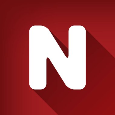 N harfi işareti şablon öğesi tasarım. Vektör. Yakut kırmızı arka plan, sınırsız gölge beyaz simgesi.