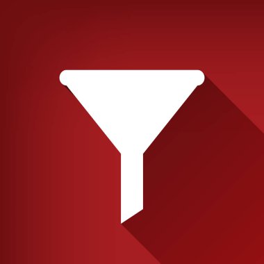 Basit kayıt filtreleme. Vektör. Yakut kırmızı arka plan, sınırsız gölge beyaz simgesi.