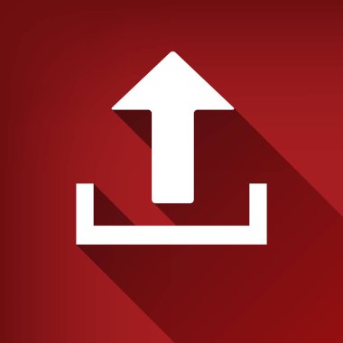 İşareti illüstrasyon yükleyin. Vektör. Yakut kırmızı arka plan, sınırsız gölge beyaz simgesi.