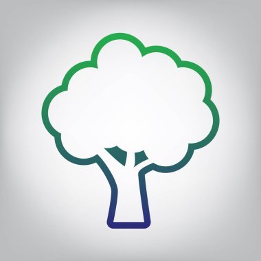 Ağaç simgesi. Vektör. Yeşil ışık Center'da grimsi arka plan mavi degrade kontur simgesine.
