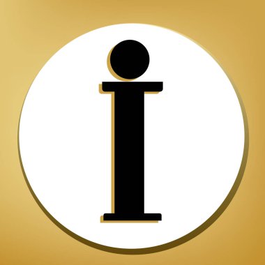 Bilgi işareti. Vektör. Beyaz daire şeklinde yüzük, altın arka plan ile hafif kahverengi gölgeli siyah simgesi.