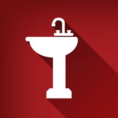 Banyo lavabo üye. Vektör. Yakut kırmızı arka plan, sınırsız gölge beyaz simgesi.