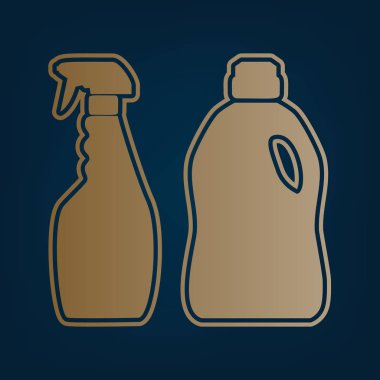 Ev kimya işareti şişe. Vektör. Simge ve koyu mavi arka plan, kenarlık.