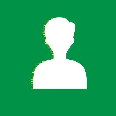 Kullanıcı avatar illüstrasyon. Anonim oturum. Vektör. Yeşil arka plan, sarı çizgili gölge beyaz düz simgesi.