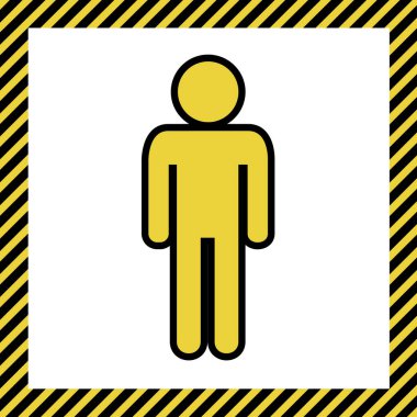 Adam işareti illüstrasyon. Vektör. Sıcak sarı simge siyah kontur, beyaz arka plan yapım aşamasında adlý çerçeve ile. İzole.