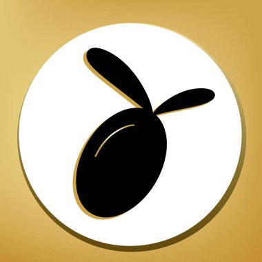 Zeytin işareti illüstrasyon. Vektör. Beyaz daire şeklinde yüzük, altın arka plan ile hafif kahverengi gölgeli siyah simgesi.