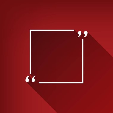 Metin tırnak işareti. Vektör. Yakut kırmızı arka plan, sınırsız gölge beyaz simgesi.