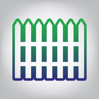 Çit basit kayıt. Vektör. Yeşil ışık Center'da grimsi arka plan mavi degrade kontur simgesine.