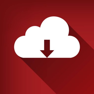 Bulut teknoloji işareti. Vektör. Yakut kırmızı arka plan, sınırsız gölge beyaz simgesi.