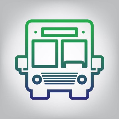 Otobüs işareti illüstrasyon. Vektör. Yeşil ışık Center'da grimsi arka plan mavi degrade kontur simgesine.