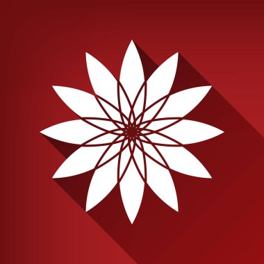 Çiçek işareti. Vektör. Yakut kırmızı arka plan, sınırsız gölge beyaz simgesi.
