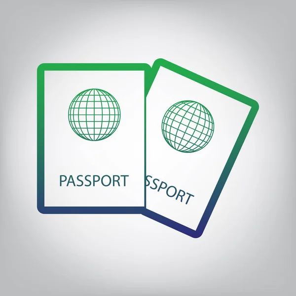 つのパスポートの署名の図 ベクトル グリーン センターにおける光と灰色の背景にブルーのグラデーション輪郭アイコンを — ストックベクタ