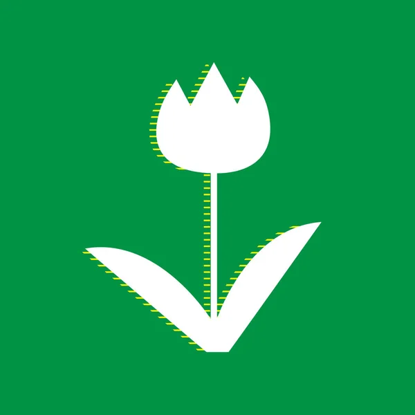 Signe Tulipe Vecteur Icône Plate Blanche Avec Ombre Rayée Jaune — Image vectorielle