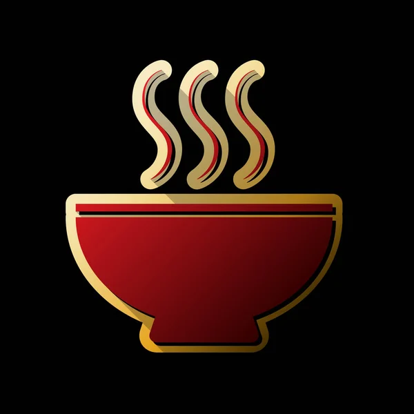 汤的标志 红色图标与小黑色和无限的阴影在黑色背景的金色贴纸 — 图库矢量图片
