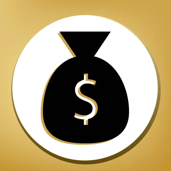 Money Bag Sign Illustration Vector Black Icon Light Brown Shadow — Stock Vector