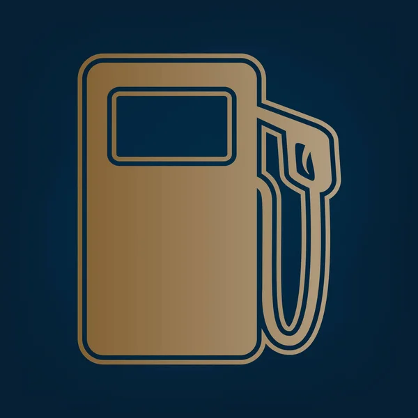 燃气泵标志 金色图标和边框在黑色青色背景 — 图库矢量图片