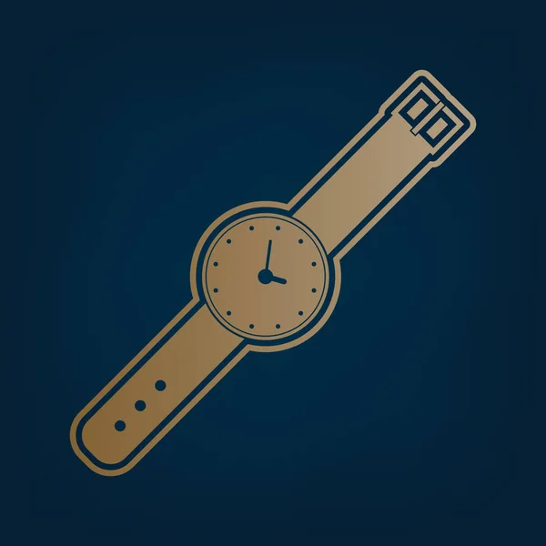 Signo Reloj Ilustración Vector Icono Dorado Borde Fondo Cian Oscuro — Vector de stock