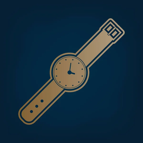 Signo Reloj Ilustración Vector Icono Dorado Borde Fondo Cian Oscuro — Archivo Imágenes Vectoriales