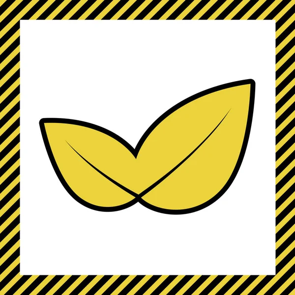 Ilustracja Liść Znak Wektor Ciepły Żółty Ikona Czarny Kontur Ramki — Wektor stockowy