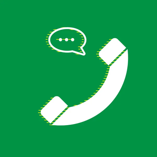 Telefon Mit Sprechblasenzeichen Vektor Weißes Flaches Symbol Mit Gelb Gestreiftem — Stockvektor