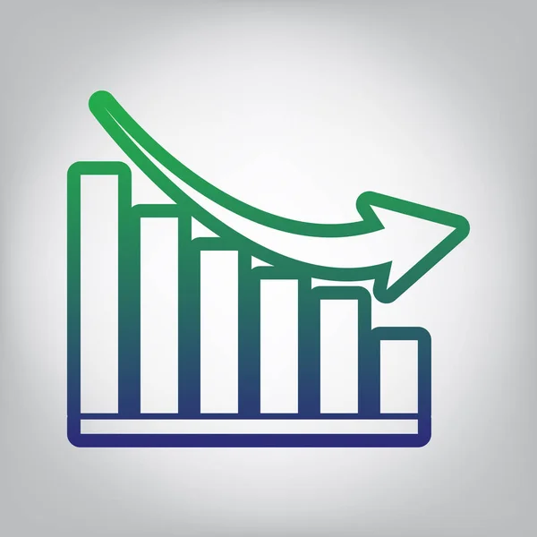 Dalende Grafiek Teken Vector Groen Naar Blauw Kleurverloop Contour Pictogram — Stockvector