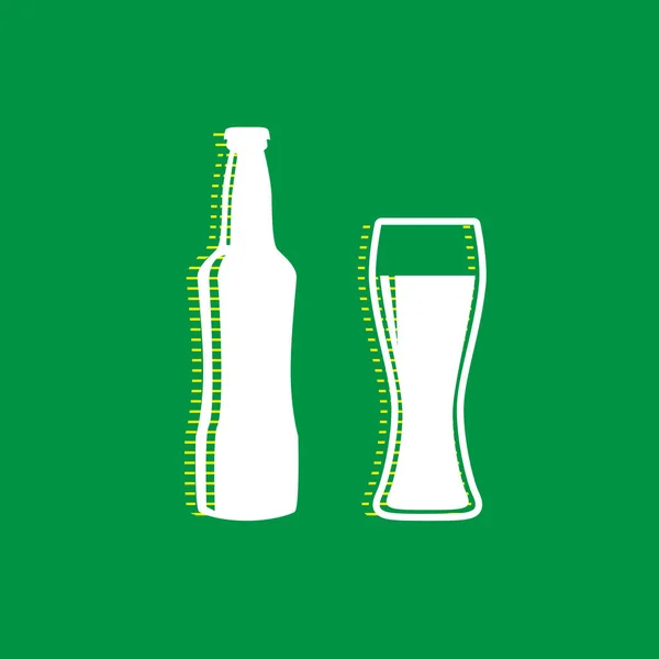 Вывеска Пивом Вектор Белый Плоский Значок Желтой Полосой Тени Зеленом — стоковый вектор