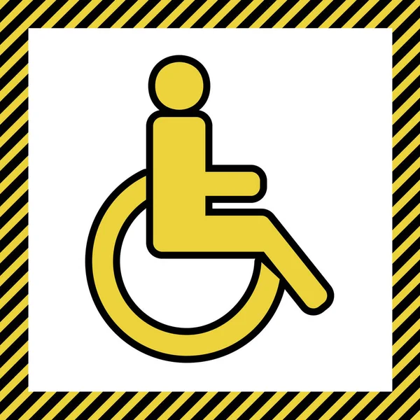 Disabled Sign Illustration Vector Warm Yellow Icon Black Contour Frame — Stock Vector