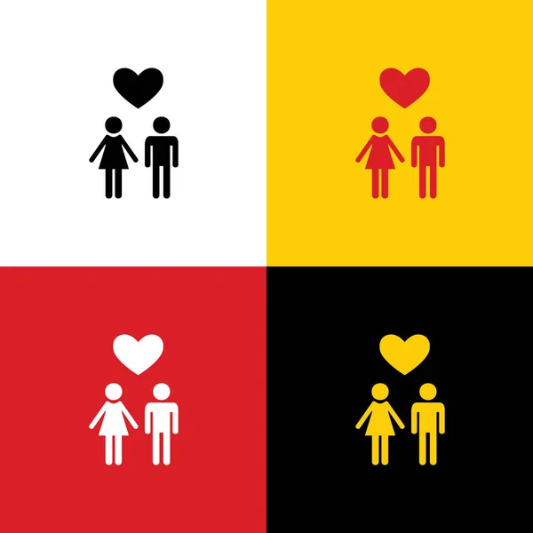家庭符号与心 丈夫和妻子互相牵手 德国国旗的图标在相应的颜色作为背景 — 图库矢量图片