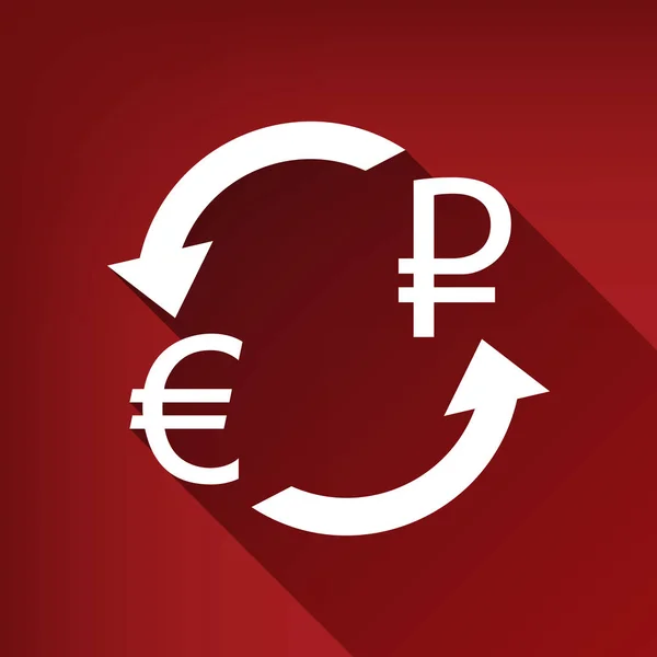 Signe Change Euro Russie Rouble Vecteur Icône Blanche Avec Ombre — Image vectorielle