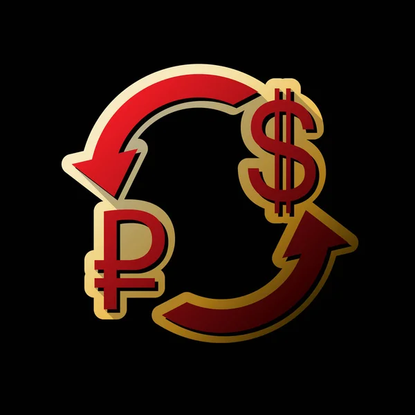 Signe Change Rouble Dollar Vecteur Icône Rouge Avec Petites Ombres — Image vectorielle