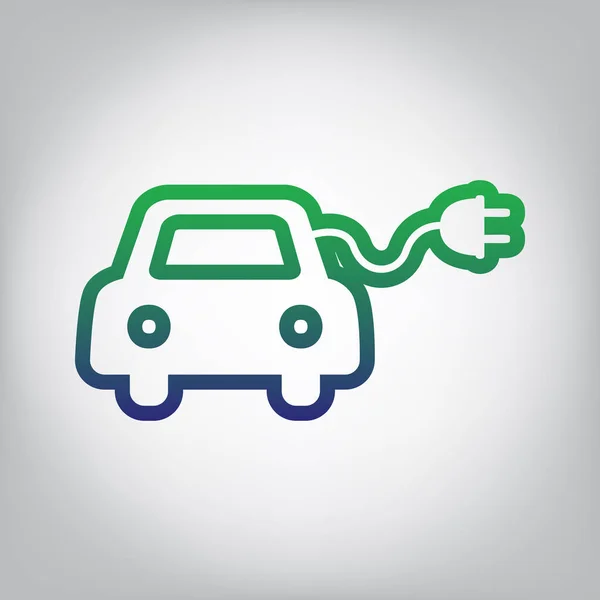 环保电动车标志 绿色到蓝色渐变轮廓图标在灰色背景与光在中心 — 图库矢量图片