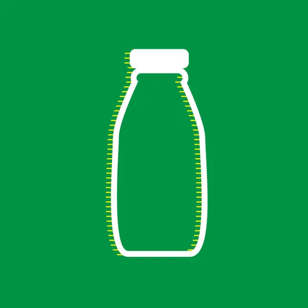 牛乳瓶のサイン ベクトル 緑の背景に黄色のストライプ シャドウのついた白いフラット アイコン — ストックベクタ