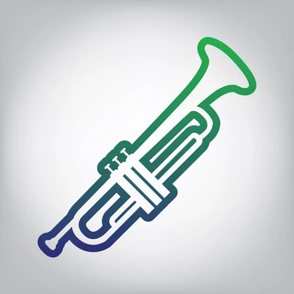 Instrumento Musical Signo Trompeta Vector Icono Contorno Degradado Verde Azul — Vector de stock