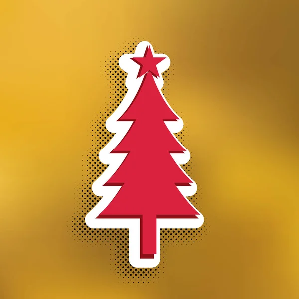 New Year Tree Sign Vector Magenta Icon Darker Shadow White — Stock Vector