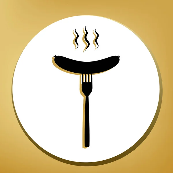 Saucisse Fourchette Vecteur Icône Noire Avec Ombre Marron Clair Cercle — Image vectorielle